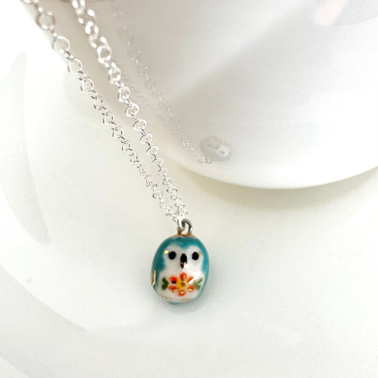 Tiny Blue Owl Necklace