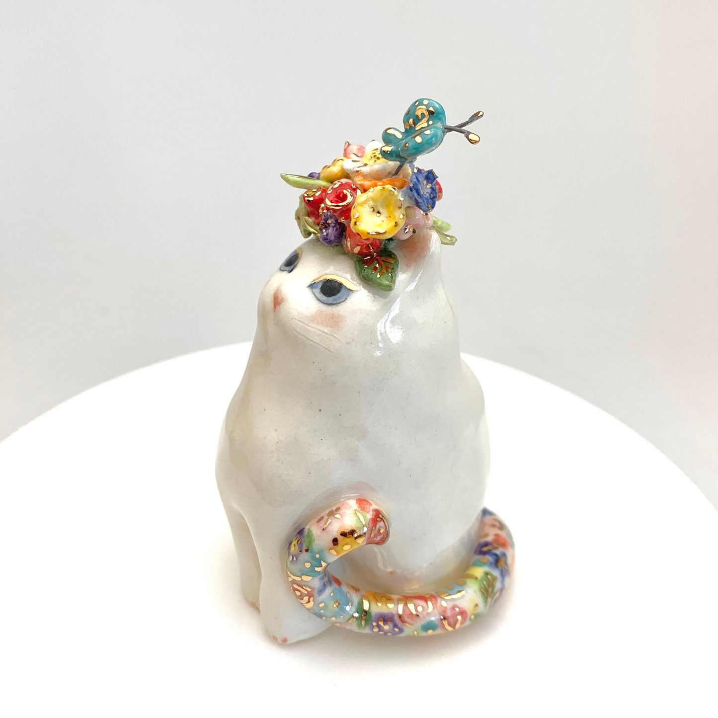 Flower Hat Cat Figurine