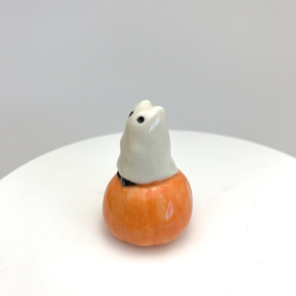 Ghost Cat Pumpkin Mini Figurine