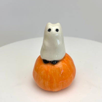 Ghost Cat Pumpkin Mini Figurine
