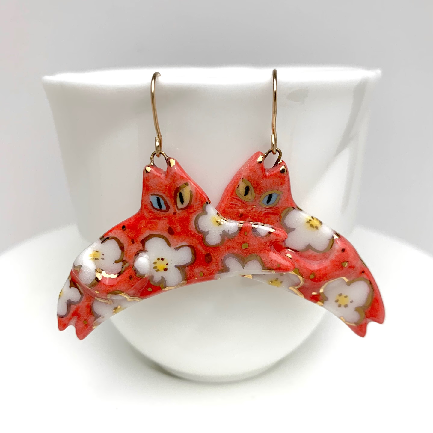 Statement Red Cat Dangle Earrings