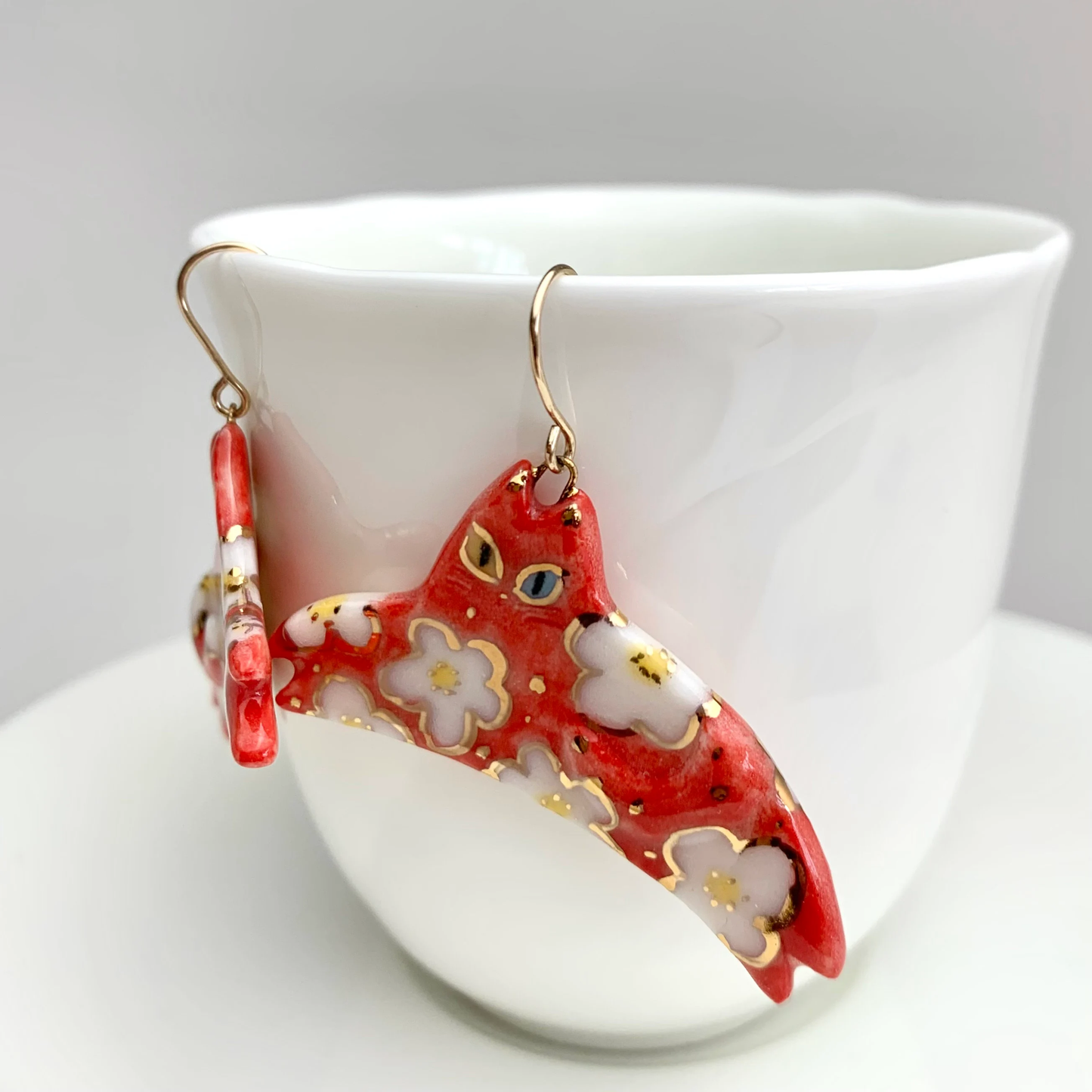 Statement Red Cat Dangle Earrings