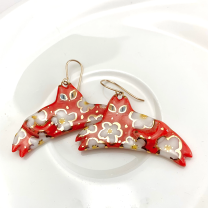 Statement Red Cat Dangle Earrings