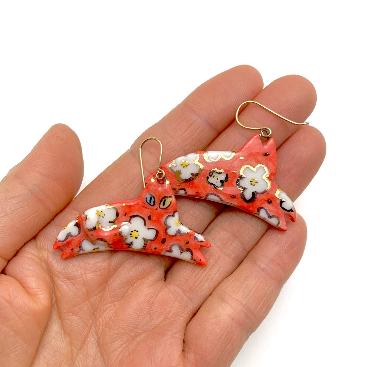 Statement Red Cat Dangle Earrings