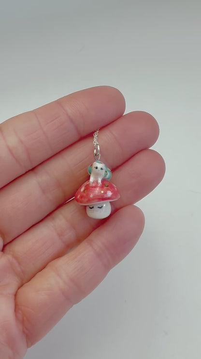 Snail Cat on Mushroom Necklace