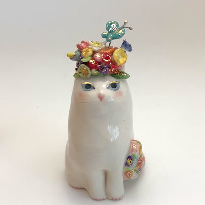 Flower Hat Cat Figurine