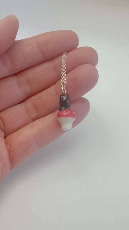 Black Cat Red Mushroom Necklace