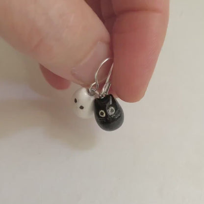 Black & White Cat Dangle Earrings