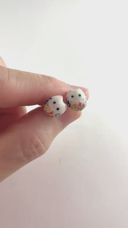 Tiny Floral Cat Stud Earrings