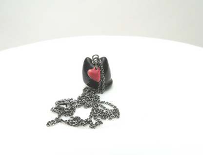 Black Cat Red Heart Necklace