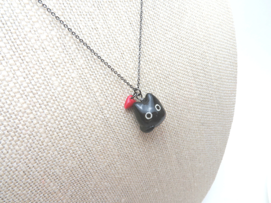 Black Cat Red Heart Necklace