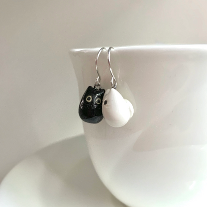 Black & White Cat Dangle Earrings
