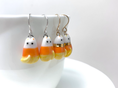 Candy Corn Cat Dangle Earrings