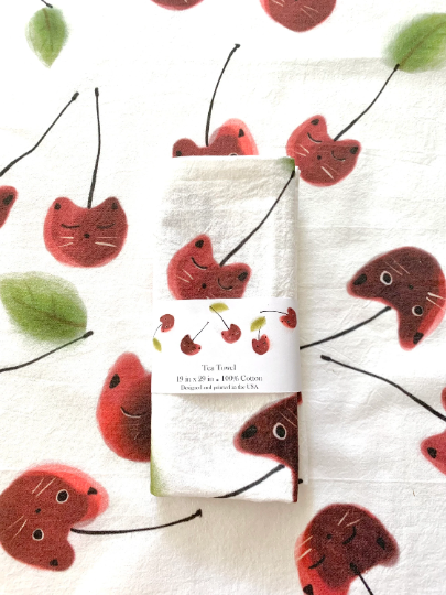 Cherry Cat Tea Towel