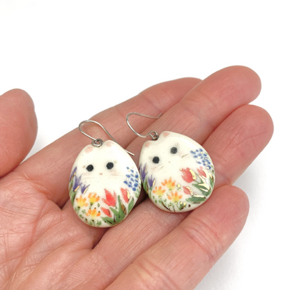 Flat Floral Cat Dangle Earrings