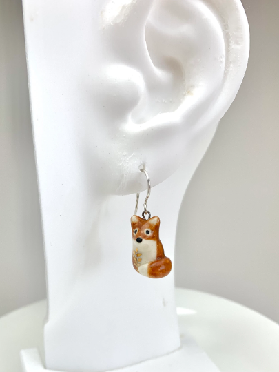 Golden Leaf Fox Dangle Earrings