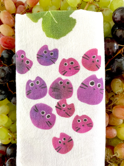 Grape Cat Tea Towel