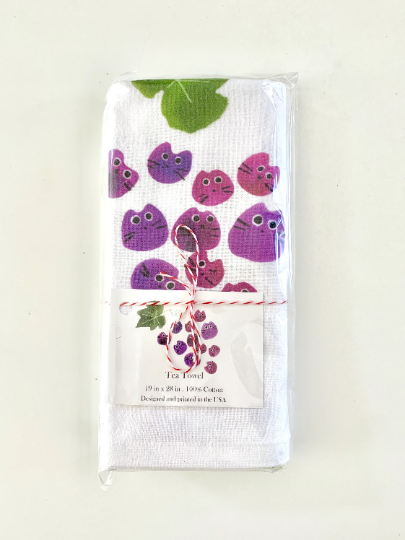 Grape Cat Tea Towel