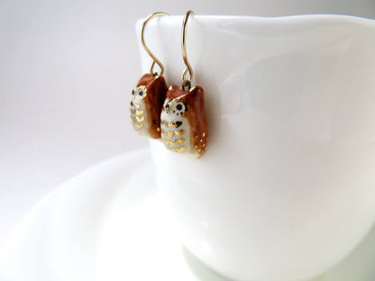 Brown Owl Dangle Earrings