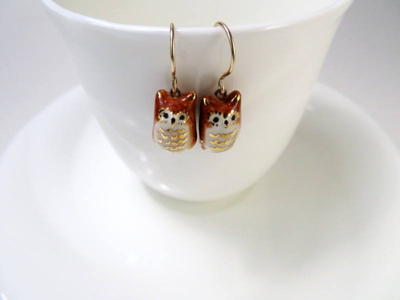 Brown Owl Dangle Earrings
