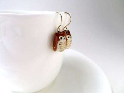 Brown Owl Dangle Earrings