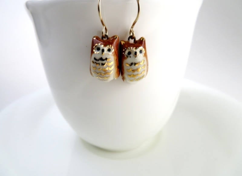 Brown Owl Dangle Earrings