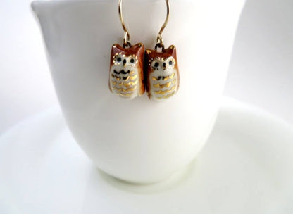 Brown Owl Dangle Earrings