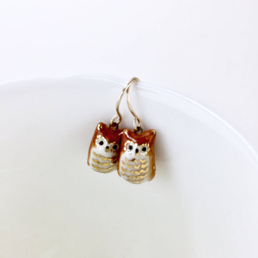 Brown Owl Dangle Earrings