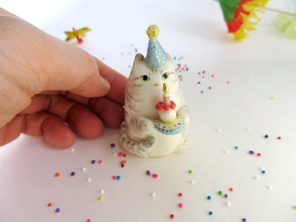 Birthday Cake Cat Figurine
