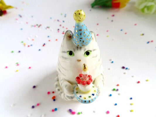 Birthday Cake Cat Figurine