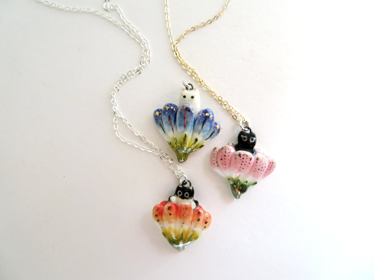 Flower Blossom Cat Necklace