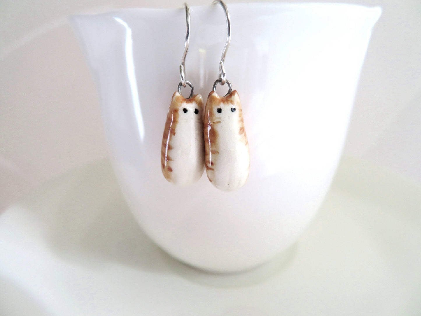 Long Orange Tabby Cat Dangle Earrings