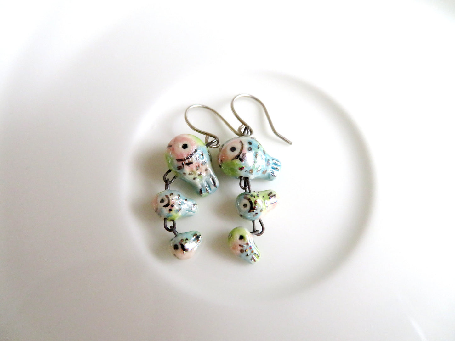 Pastel Rainbow Multi Fish Dangle Earrings