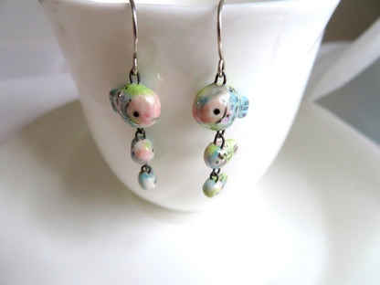 Pastel Rainbow Multi Fish Dangle Earrings