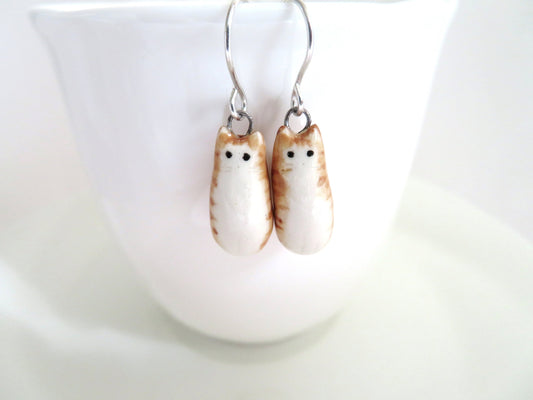 Long Orange Tabby Cat Dangle Earrings