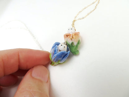Flower Bud Cat Necklace