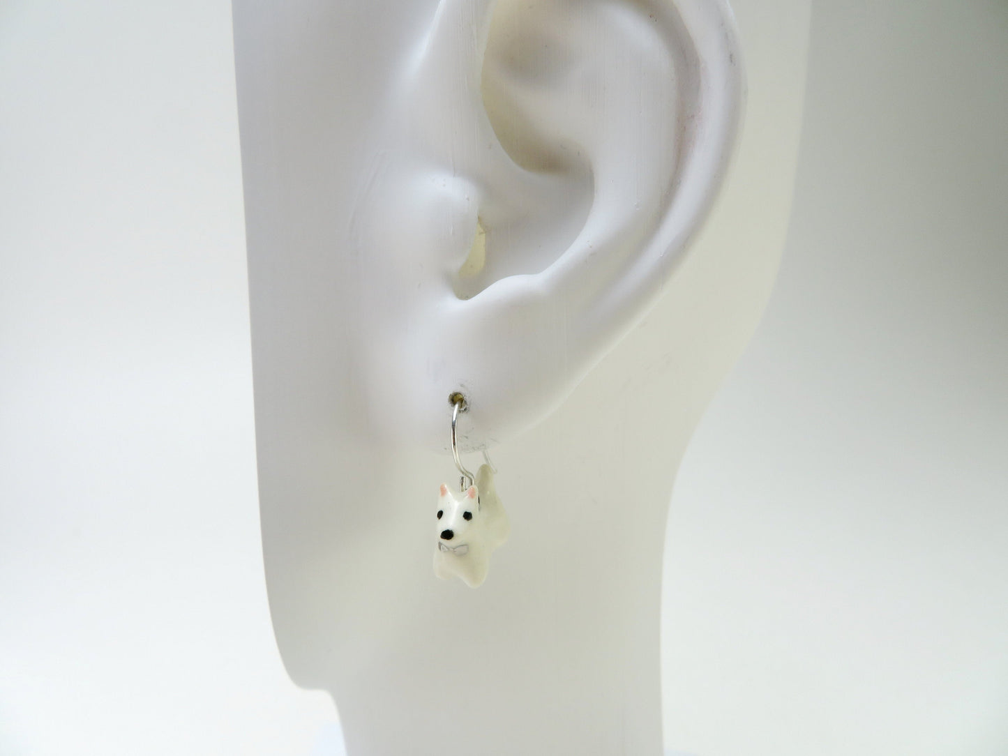 White Terrier Dangle Earrings