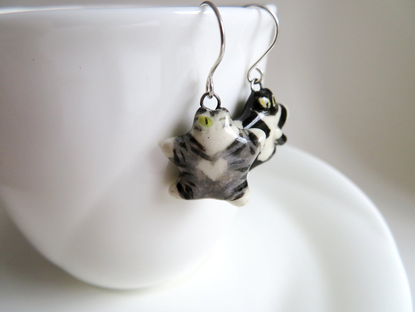 Flat Cat Dangle Earrings