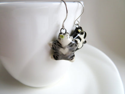 Flat Cat Dangle Earrings