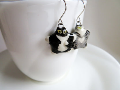Flat Cat Dangle Earrings