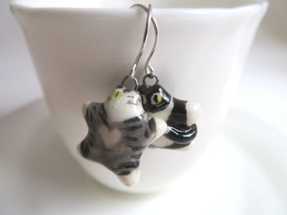 Flat Cat Dangle Earrings