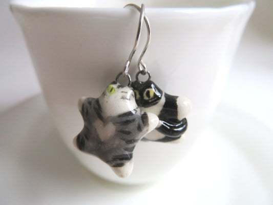Flat Cat Dangle Earrings