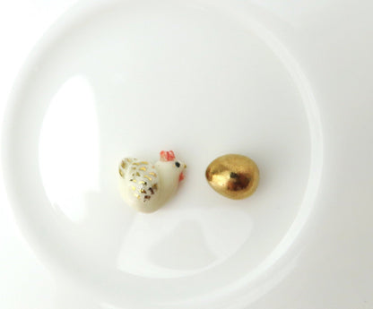 Tiny Hen and Golden Egg Stud Earrings