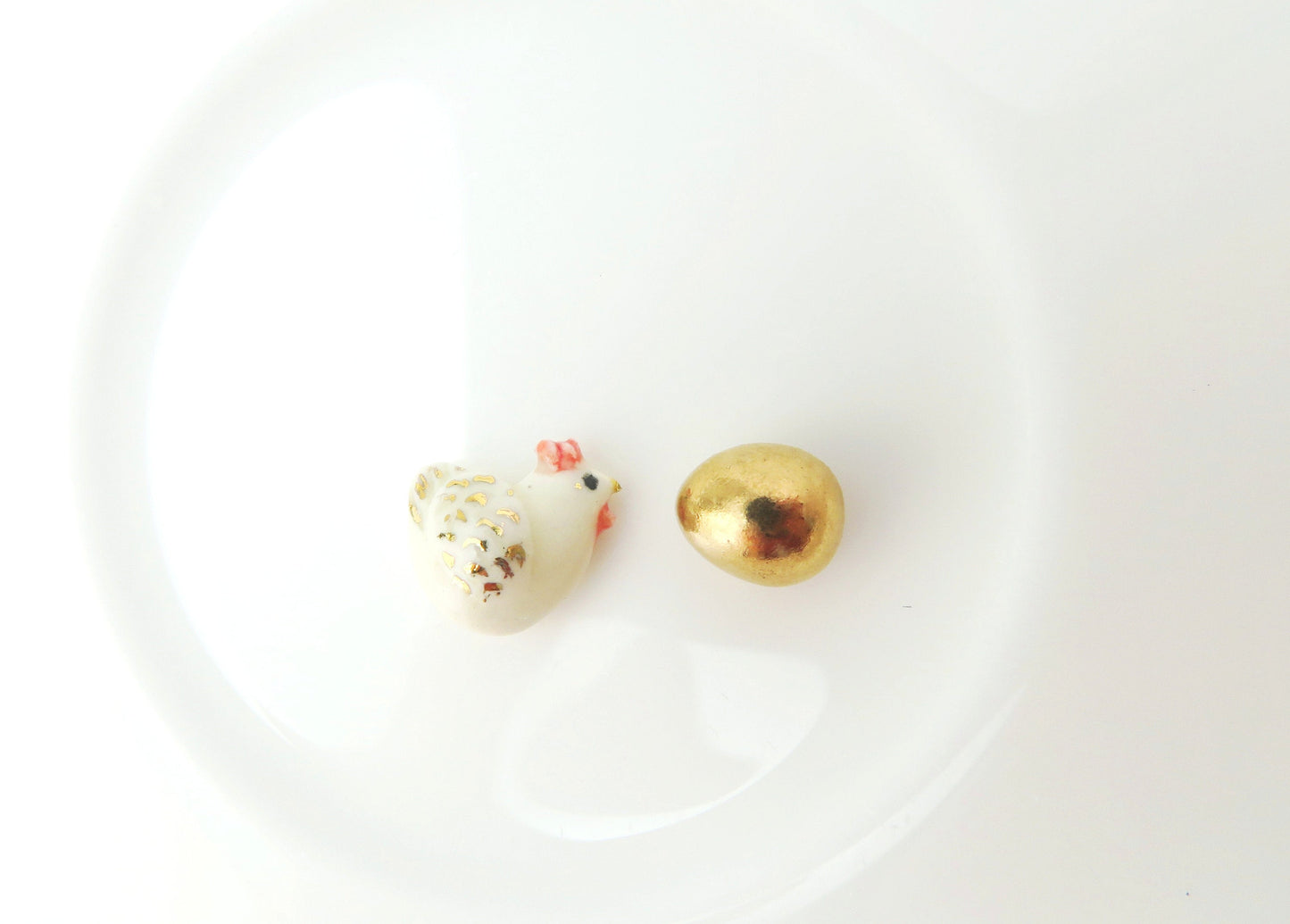 Tiny Hen and Golden Egg Stud Earrings