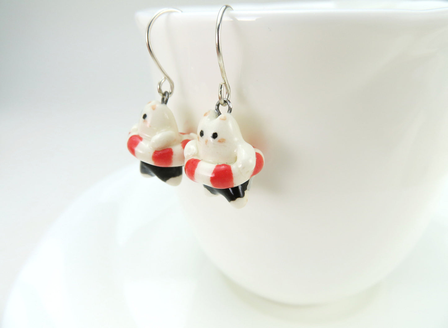 Pool Float Cat Dangle Earrings