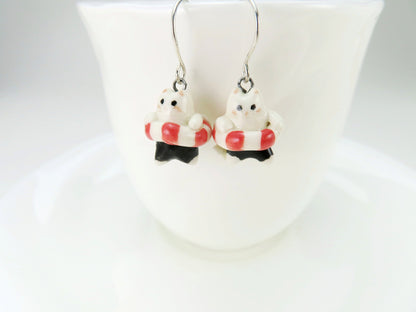 Pool Float Cat Dangle Earrings