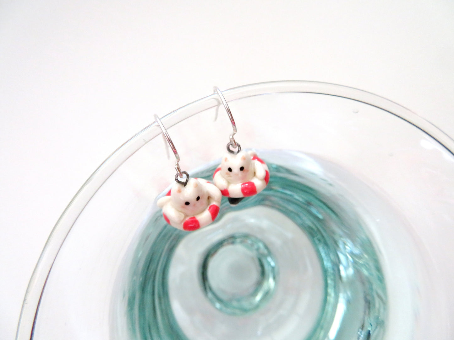 Pool Float Cat Dangle Earrings