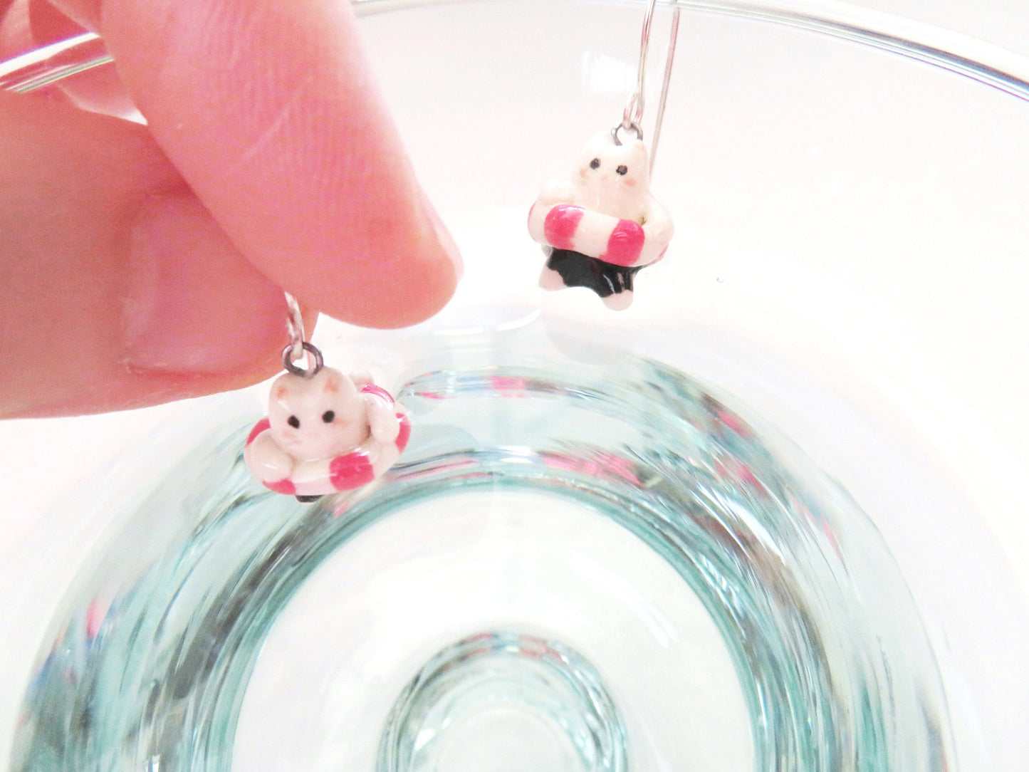 Pool Float Cat Dangle Earrings