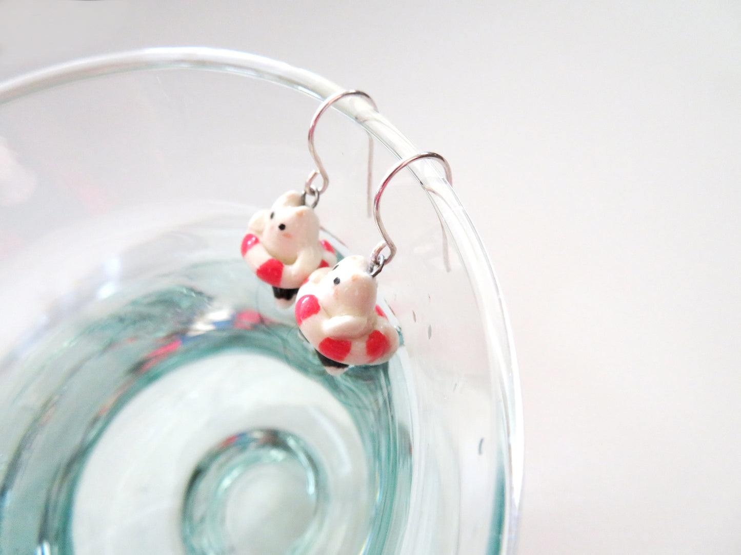 Pool Float Cat Dangle Earrings