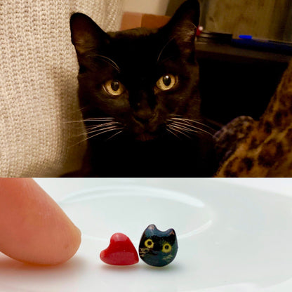 Tiny Cat & Heart Stud Earrings